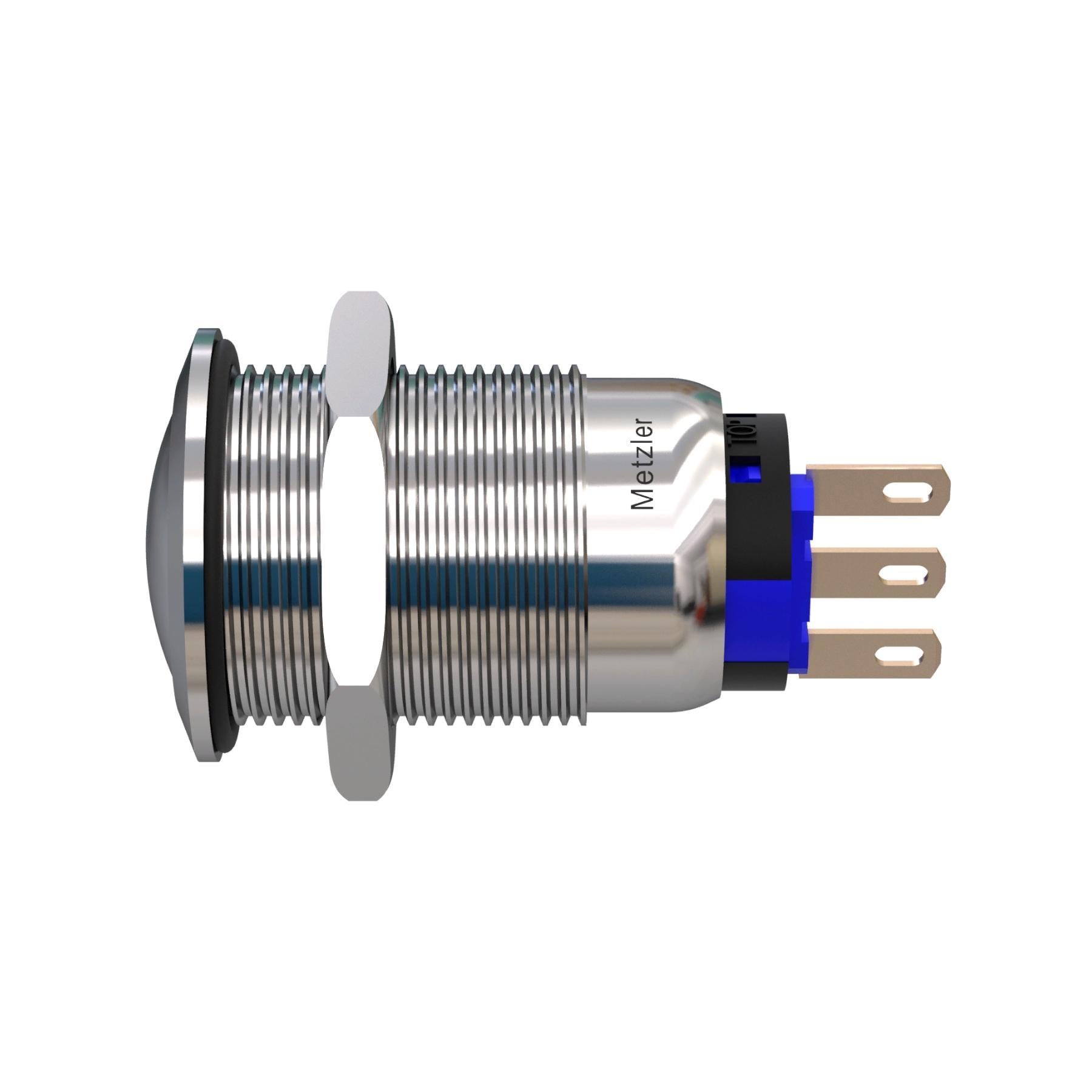 Metzler - Drucktaster 19mm - IP67 IK10 - Edelstahl - Gewölbt - Lötkontakte