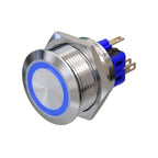 Metzler - Drucktaster 25mm - LED Ringbeleuchtung Blau - IP67 IK10 - Edelstahl - Flach - Lötkontakte