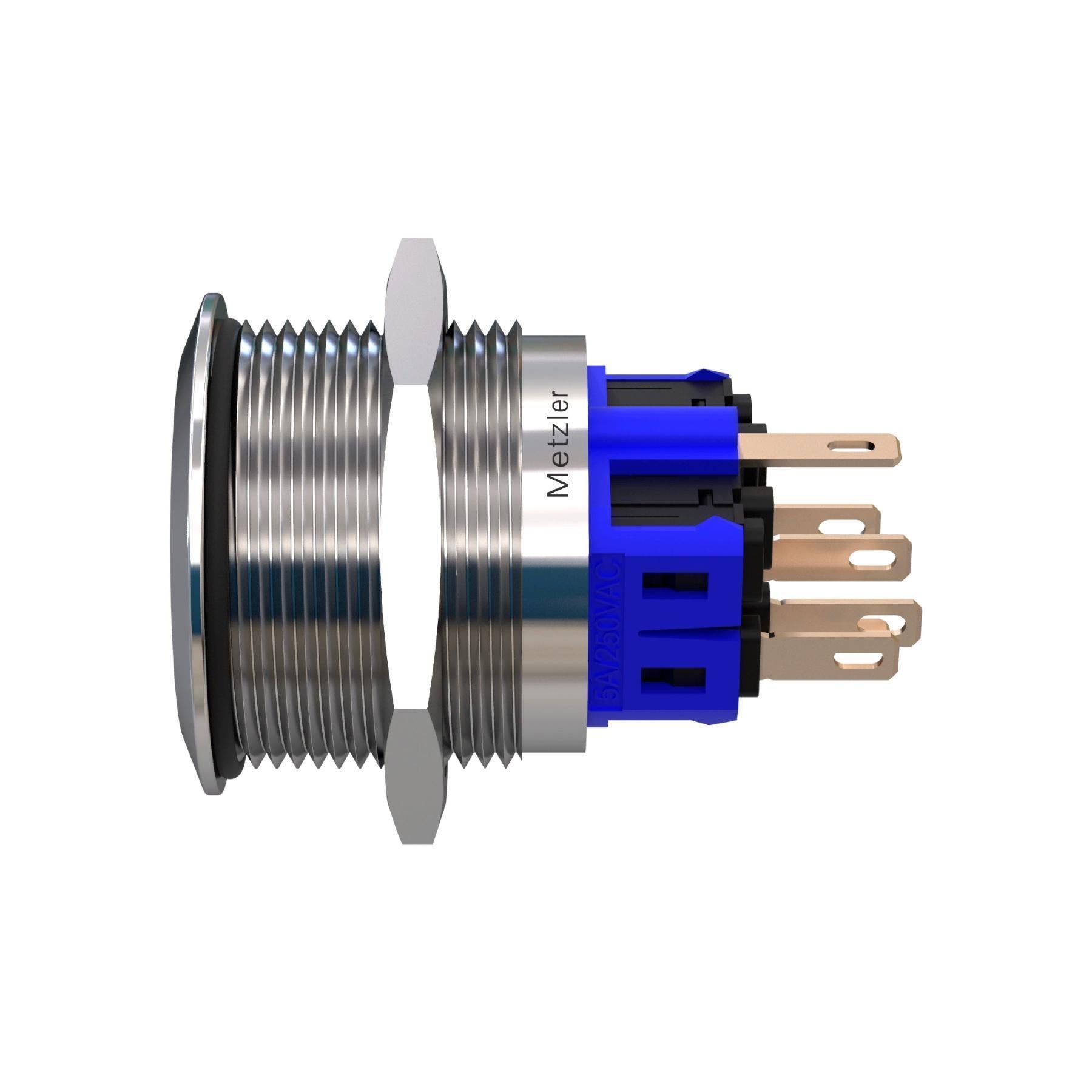 Metzler - Drucktaster 25mm - LED Ringbeleuchtung Gelb - IP67 IK10 - Edelstahl - Flach - Lötkontakte