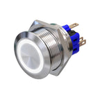 Metzler - Drucktaster 25mm - LED Ringbeleuchtung Weiß - IP67 IK10 - Edelstahl - Flach - Lötkontakte