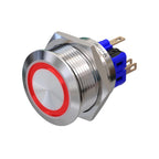 Metzler - Drucktaster 25mm - LED Ringbeleuchtung Rot - IP67 IK10 - Edelstahl - Flach - Lötkontakte