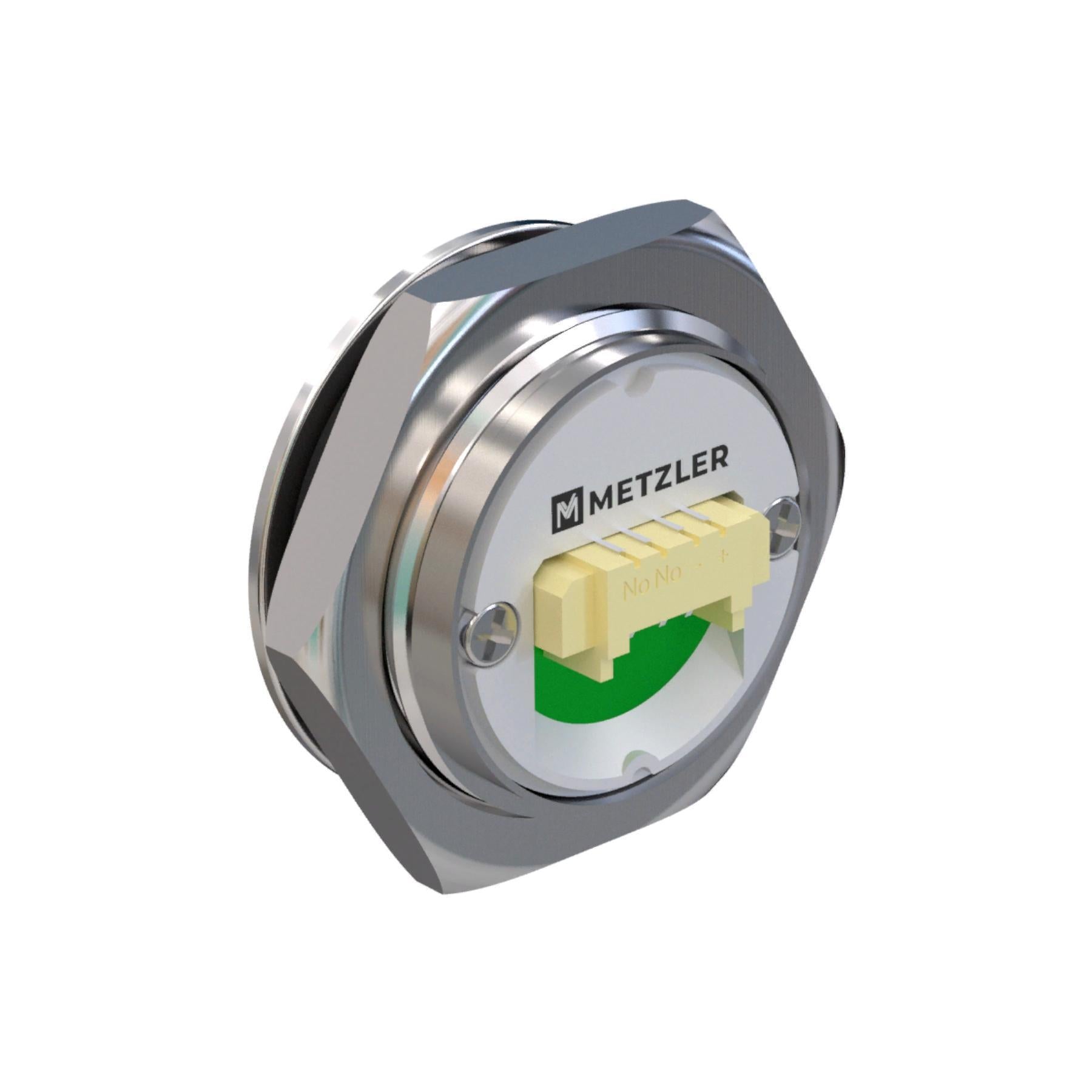 Metzler - Drucktaster 19mm - LED Ringbeleuchtung Blau - IP67 IK10 - Edelstahl - Flach -  Kabelanschluss