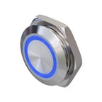 Metzler - Drucktaster 19mm - LED Ringbeleuchtung Blau - IP67 IK10 - Edelstahl - Flach -  Kabelanschluss