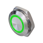 Metzler - Drucktaster 19mm - LED Ringbeleuchtung Grün - IP67 IK10 - Edelstahl - Flach -  Kabelanschluss