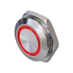 Metzler - Drucktaster 19mm - LED Ringbeleuchtung Rot - IP67 IK10 - Edelstahl - Flach -  Kabelanschluss