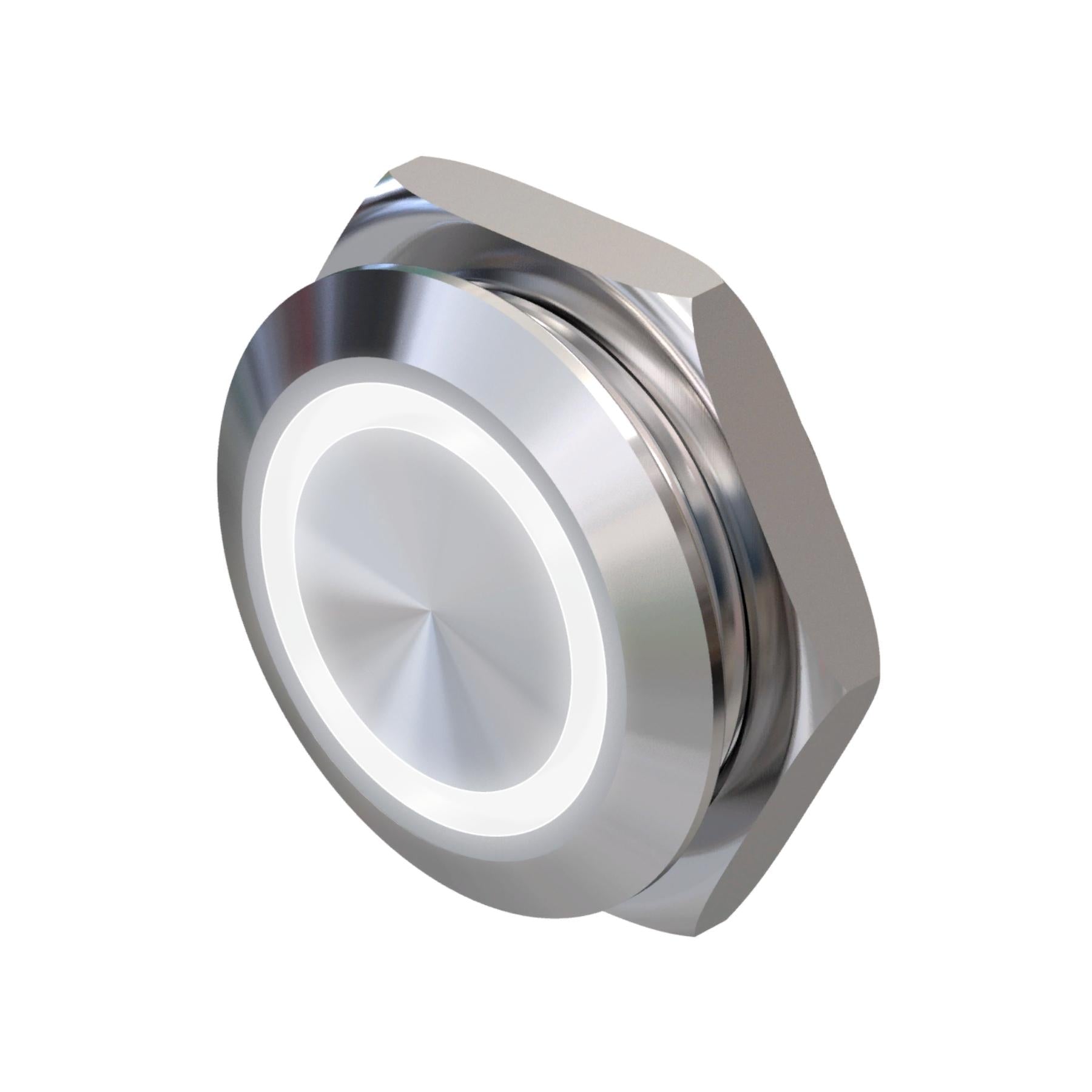 Metzler - Drucktaster 19mm - LED Ringbeleuchtung Weiß - IP67 IK10 - Edelstahl - Flach -  Kabelanschluss