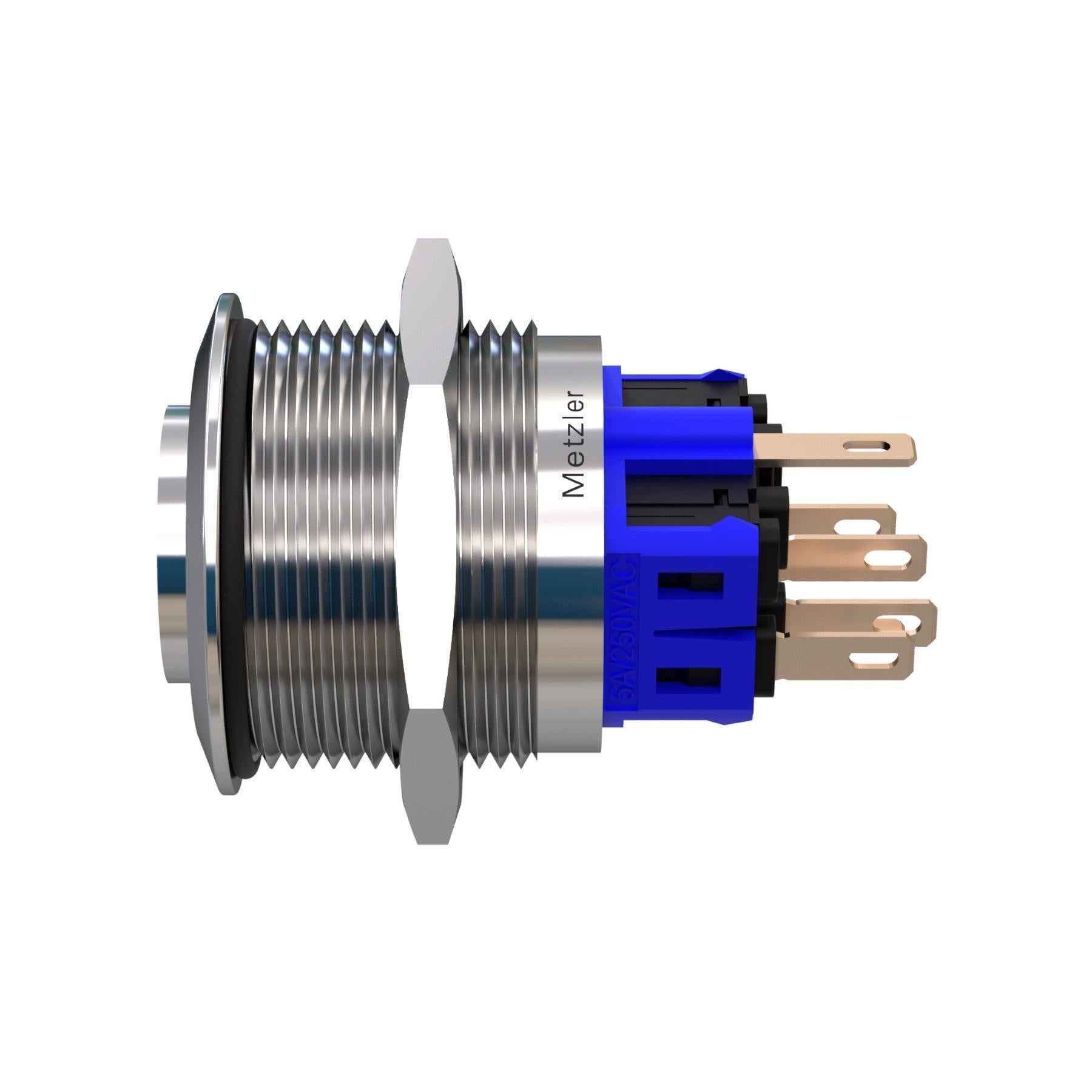 Metzler - Drucktaster 25mm - LED Ringbeleuchtung Grün - IP67 IK10 - Edelstahl - Hervorstehend - Lötkontakte