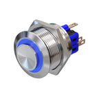 Metzler - Drucktaster 25mm - LED Ringbeleuchtung Blau - IP67 IK10 - Edelstahl - Hervorstehend - Lötkontakte