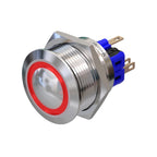 Metzler - Drucktaster 25mm - LED Ringbeleuchtung Rot - IP67 IK10 - Edelstahl - Gewölbt - Lötkontakte
