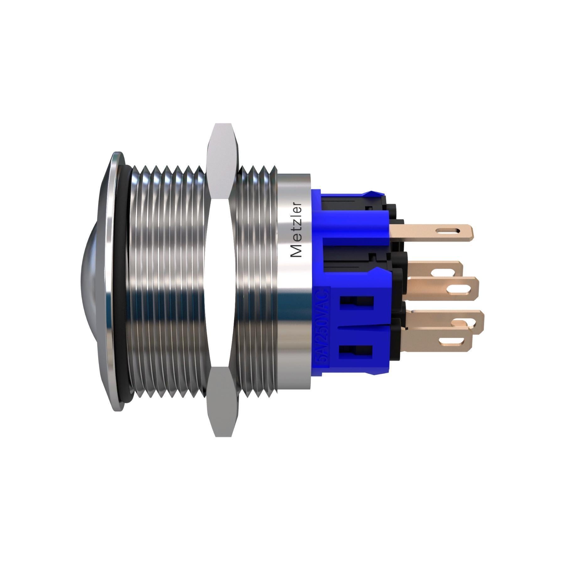 Metzler - Drucktaster 25mm - LED Ringbeleuchtung Gelb - IP67 IK10 - Edelstahl - Gewölbt - Lötkontakte