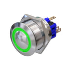 Metzler - Drucktaster 25mm - LED Ringbeleuchtung Grün - IP67 IK10 - Edelstahl - Gewölbt - Lötkontakte