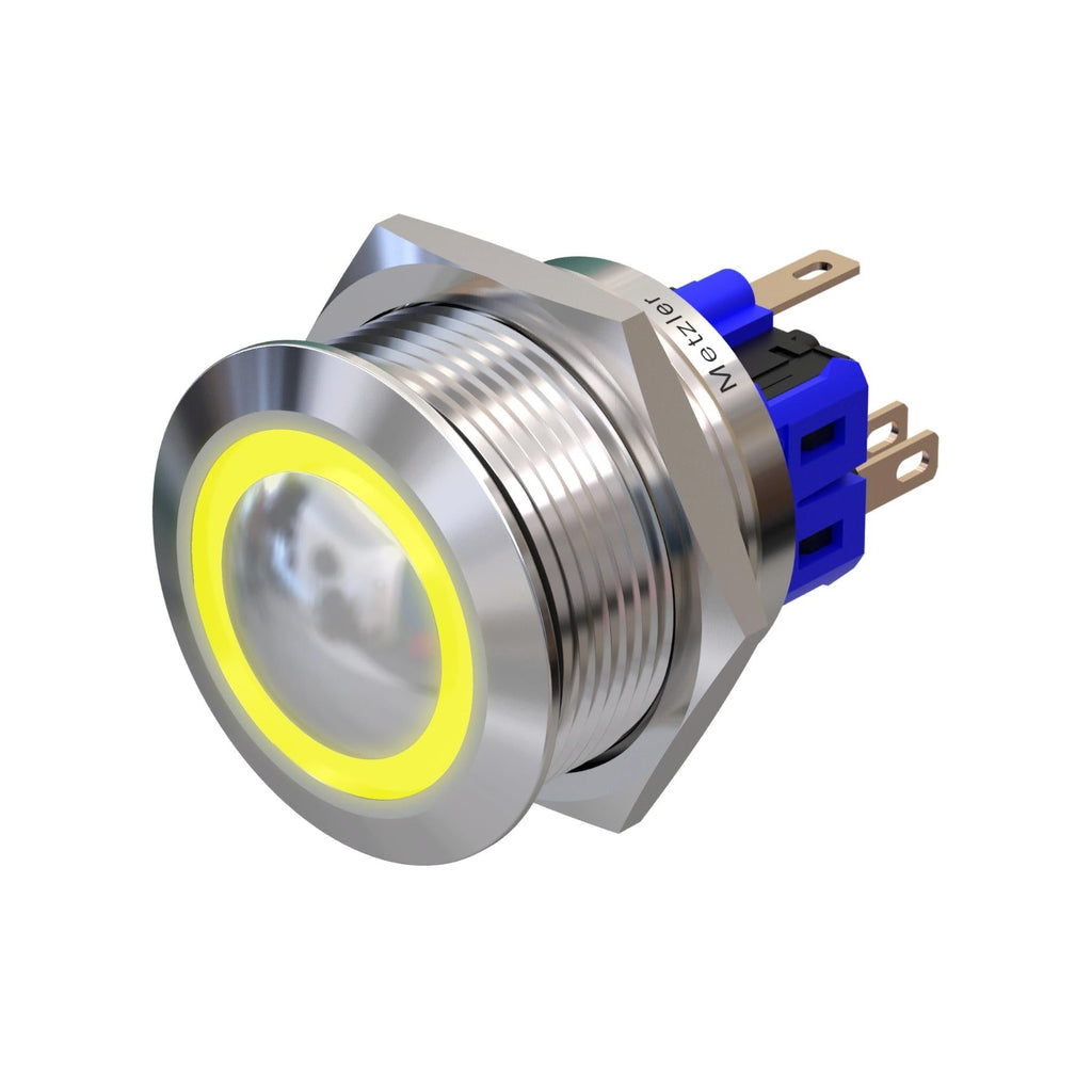 Metzler - Drucktaster 25mm - LED Ringbeleuchtung Gelb - IP67 IK10 - Edelstahl - Gewölbt - Lötkontakte