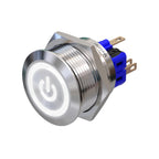 Metzler - Drucktaster 25mm - LED Symbol Power Weiß - IP67 IK10 - Edelstahl - Flach - Lötkontakte