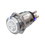 Metzler - Druckschalter 19mm - LED Symbol Licht 230 V Weiß - IP67 IK10 - Edelstahl - Flach - Lötkontakte