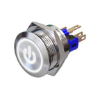 Metzler - Drucktaster 22mm - LED Symbol Power Weiß - IP67 IK10 - Edelstahl - Flach - Lötkontakte