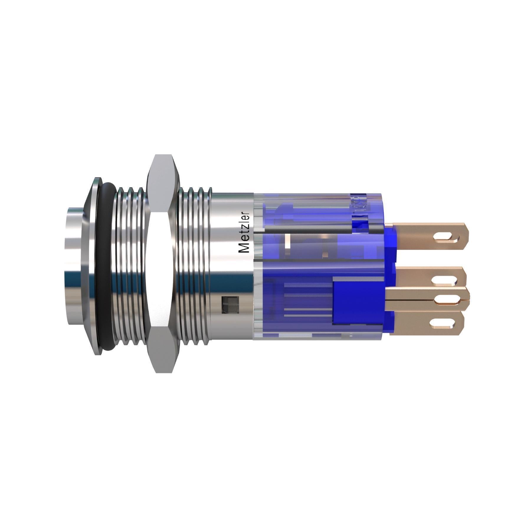 Metzler - Drucktaster 16mm - LED Punktbeleuchtung Rot - IP67 IK10 - Edelstahl - Hervorstehend - Lötkontakte