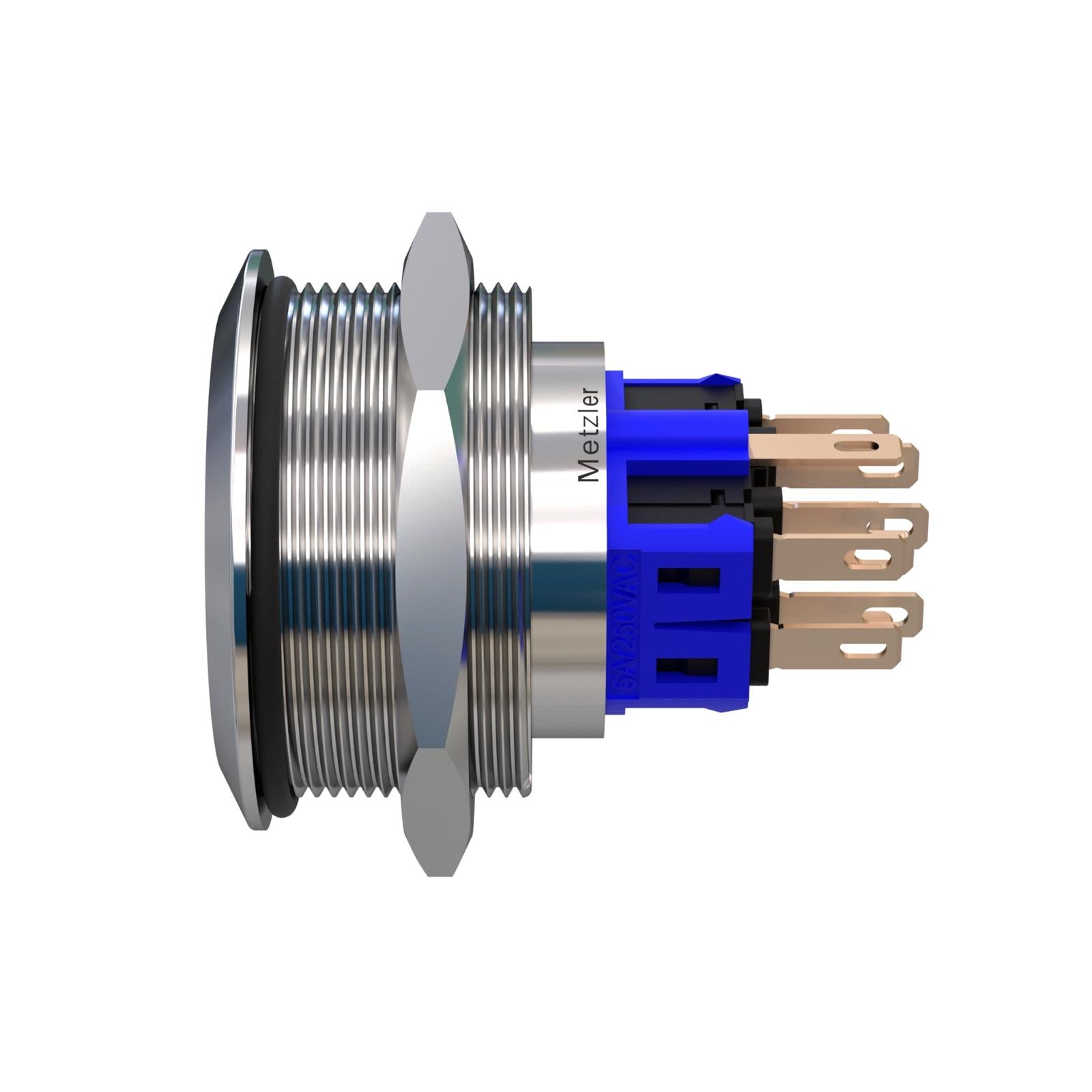 Metzler - Drucktaster 30mm - LED Punktbeleuchtung Weiß - IP67 IK10 - Edelstahl - 2-polig - Flach - Lötkontakte