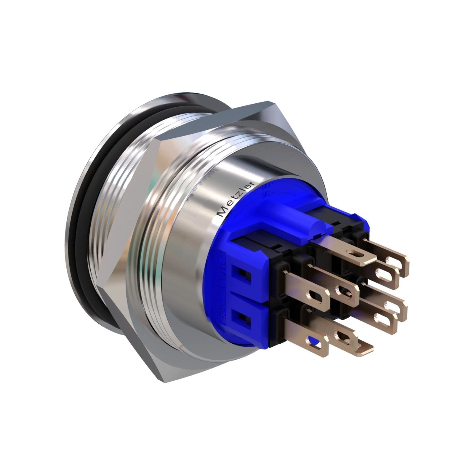 Metzler - Drucktaster 30mm - LED Punktbeleuchtung Weiß - IP67 IK10 - Edelstahl - 2-polig - Flach - Lötkontakte
