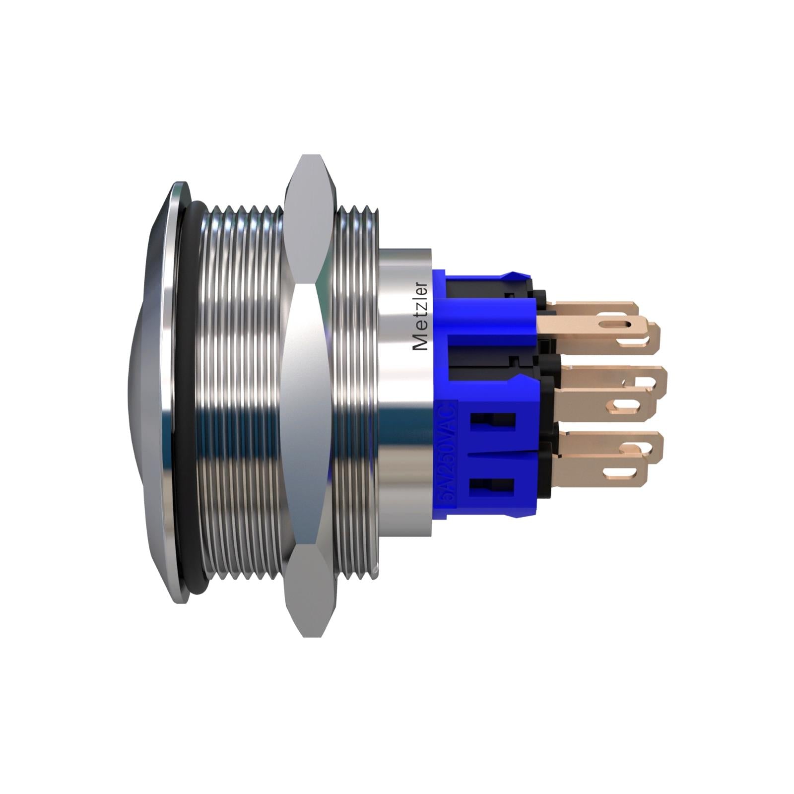 Metzler - Drucktaster 30mm - LED Ringbeleuchtung Weiß - IP67 IK10 - Edelstahl - 2-polig - Gewölbt - Lötkontakte