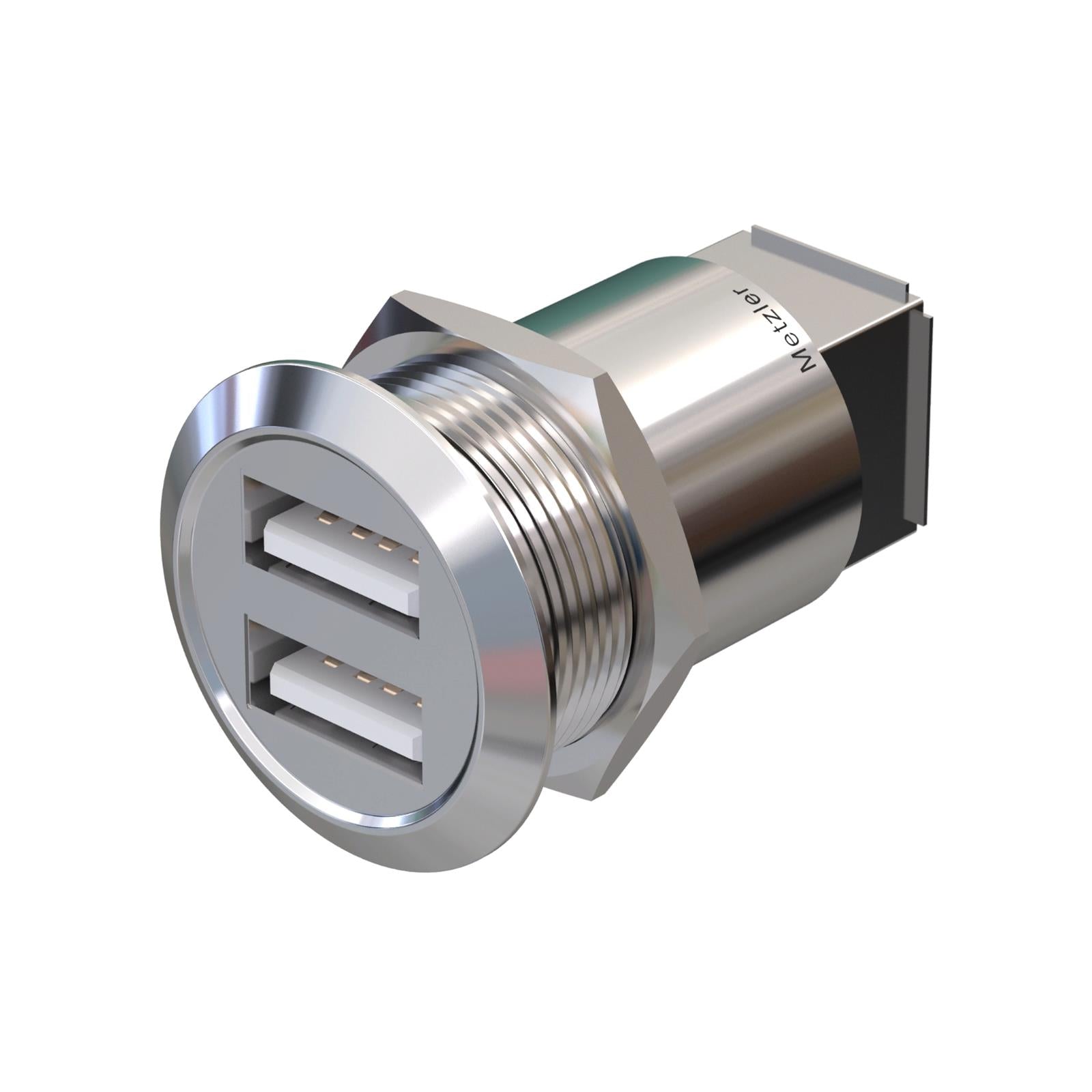 Metzler - 2 x USB 2.0 Einbauelement 22mm - IK10 - Edelstahl - Flach