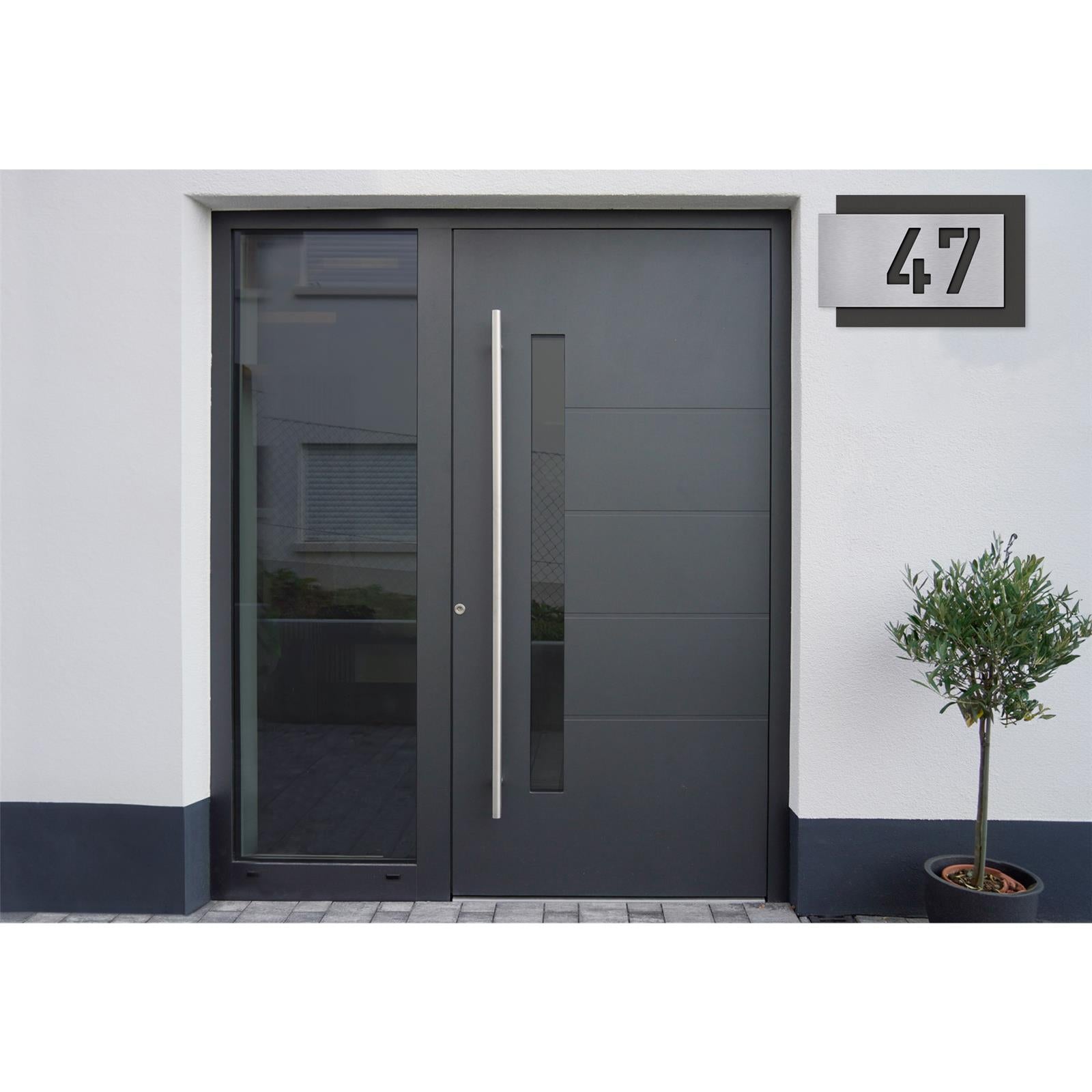 Metzler modernes Hausnummernschild Anthrazit Edelstahl