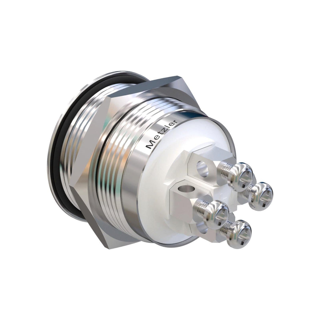 Metzler - Drucktaster 22mm - LED Ringbeleuchtung Weiß - IP67 IK10 - Edelstahl - Flach - Schraubkontakte