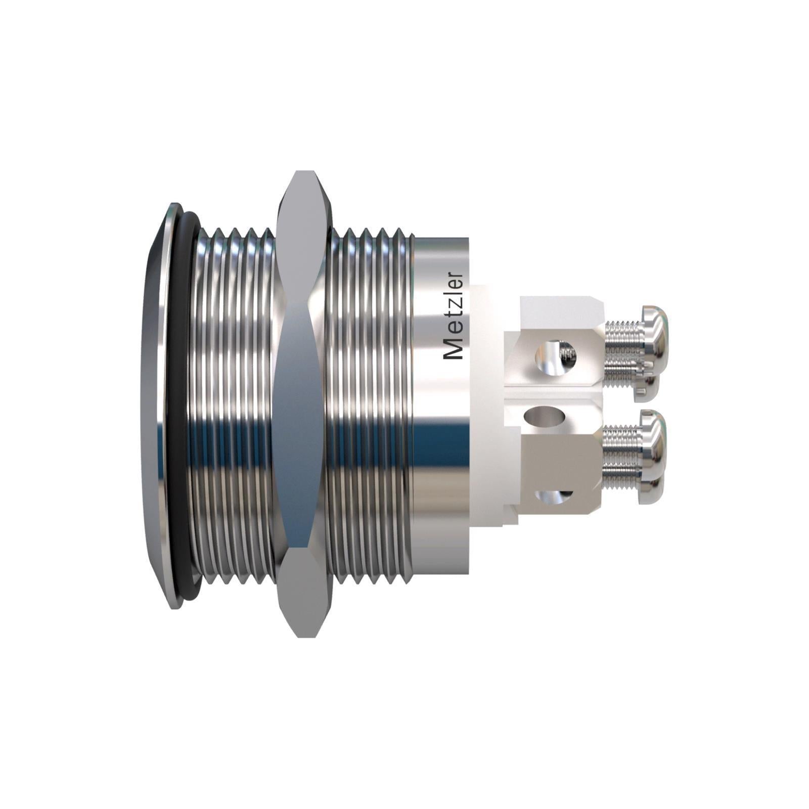 Metzler - Drucktaster 22mm - LED Ringbeleuchtung Gelb - IP67 IK10 - Edelstahl - Flach - Schraubkontakte