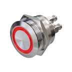 Metzler - Drucktaster 22mm - LED Ringbeleuchtung Rot - IP67 IK10 - Edelstahl - Flach - Schraubkontakte