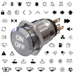 Metzler - Druckschalter 19mm mit Wunschgravur - LED Symbolbeleuchtung Weiß - IP67 IK10 - Edelstahl - Flach - Lötkontakte