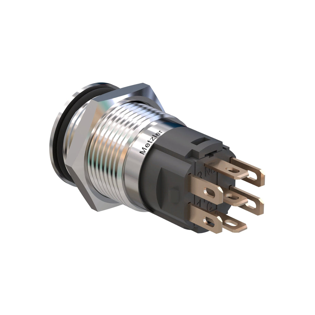 Metzler - Drucktaster 16mm - LED Ringbeleuchtung RGB - IP67 IK10 - Edelstahl - Flach - Lötkontakte