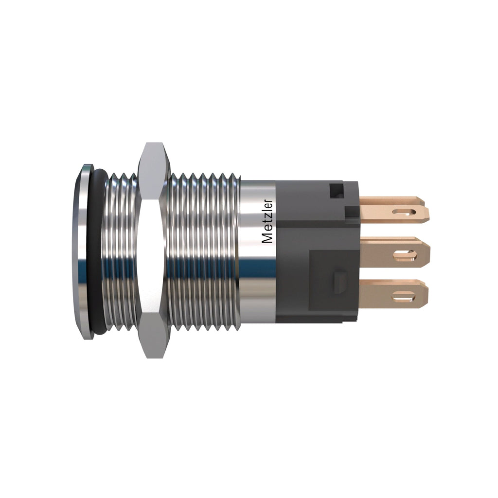 Metzler - Drucktaster 16mm - LED Ringbeleuchtung RGB - IP67 IK10 - Edelstahl - Flach - Lötkontakte