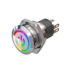 Metzler - Drucktaster 19mm - LED Symbol Power RGB - IP67 IK10 - Edelstahl - Flach - Lötkontakte