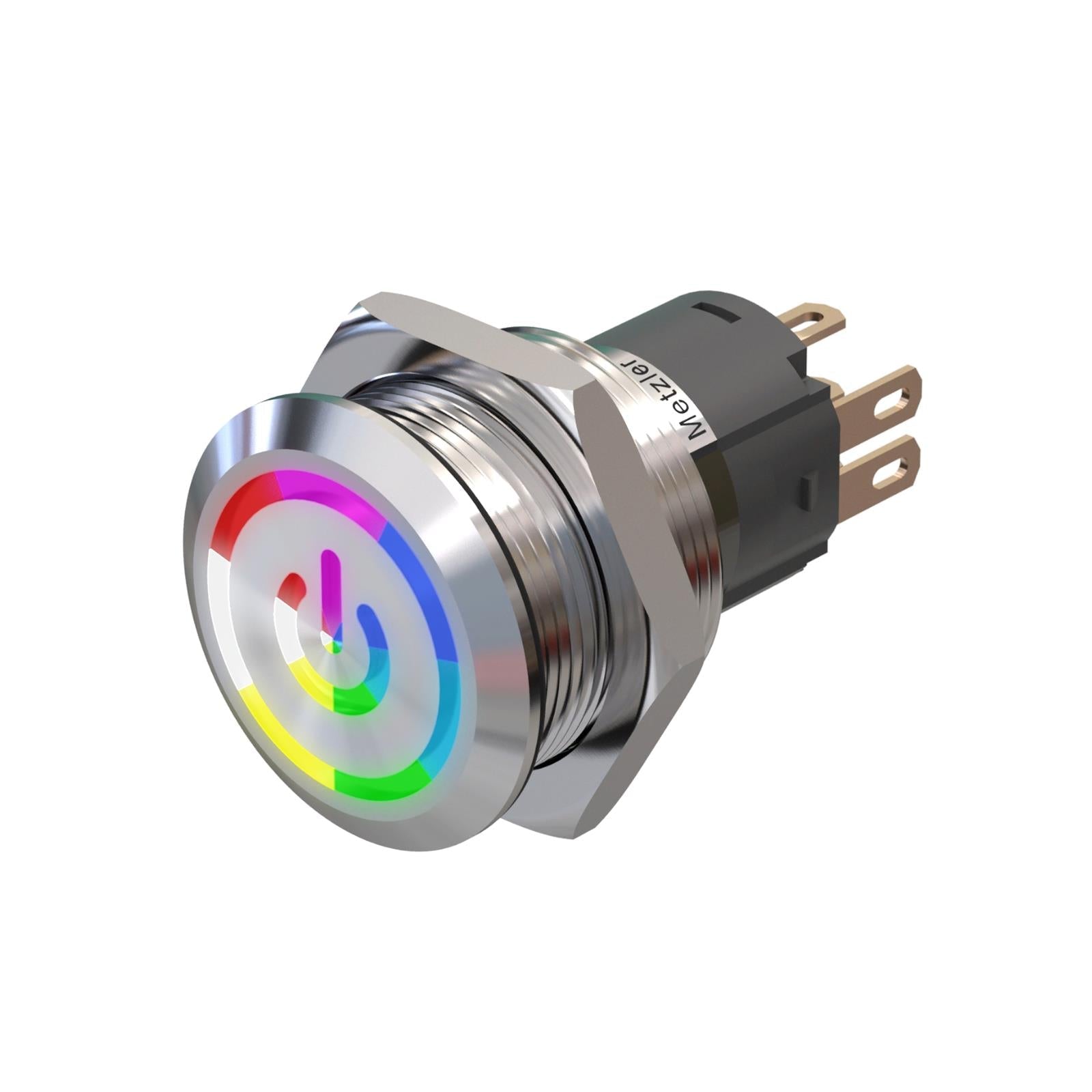 Metzler - Drucktaster 19mm - LED Symbol Power RGB - IP67 IK10 - Edelstahl - Flach - Lötkontakte