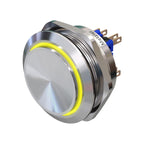 Metzler - Drucktaster 40mm - LED Ringbeleuchtung Gelb - IP67 IK10 - Edelstahl - 2-polig - Hervorstehend - Lötkontakte