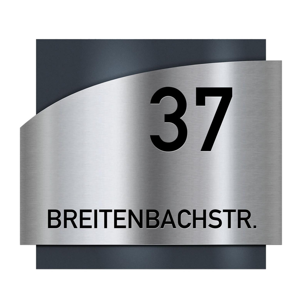 Metzler Edelstahl Hausnummernschild mit Straßennamen | Anthrazit RAL 7016 | Falko 1