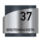 Metzler Edelstahl Hausnummernschild mit Straßennamen | Anthrazit RAL 7016 | Falko 1