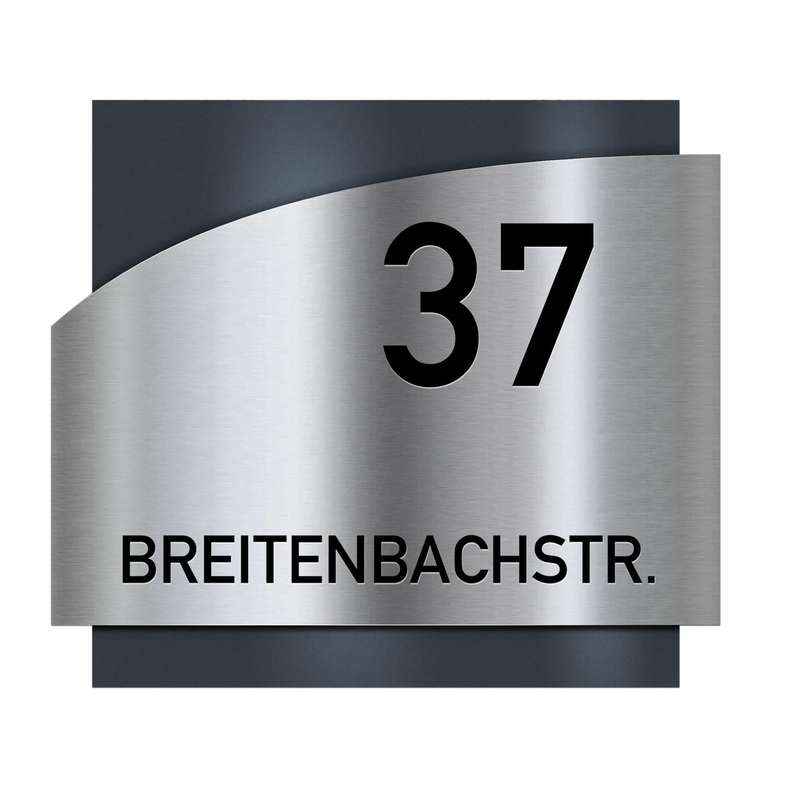 Metzler Edelstahl Hausnummernschild mit Straßennamen | Anthrazit RAL 7016 | Falko 1