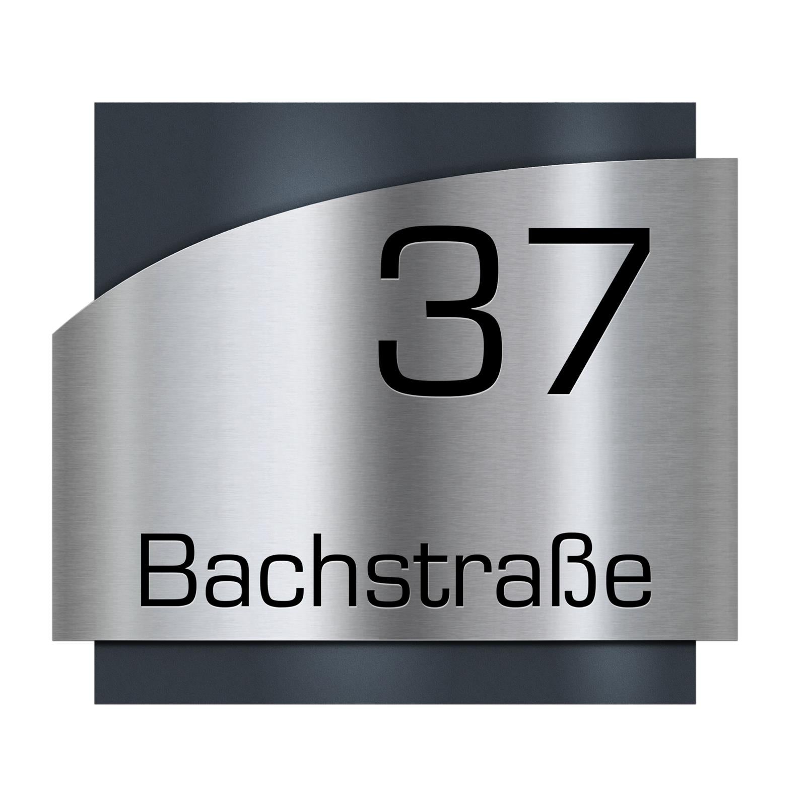 Metzler Edelstahl Hausnummernschild mit Straße | Anthrazit RAL 7016 | Falko 2