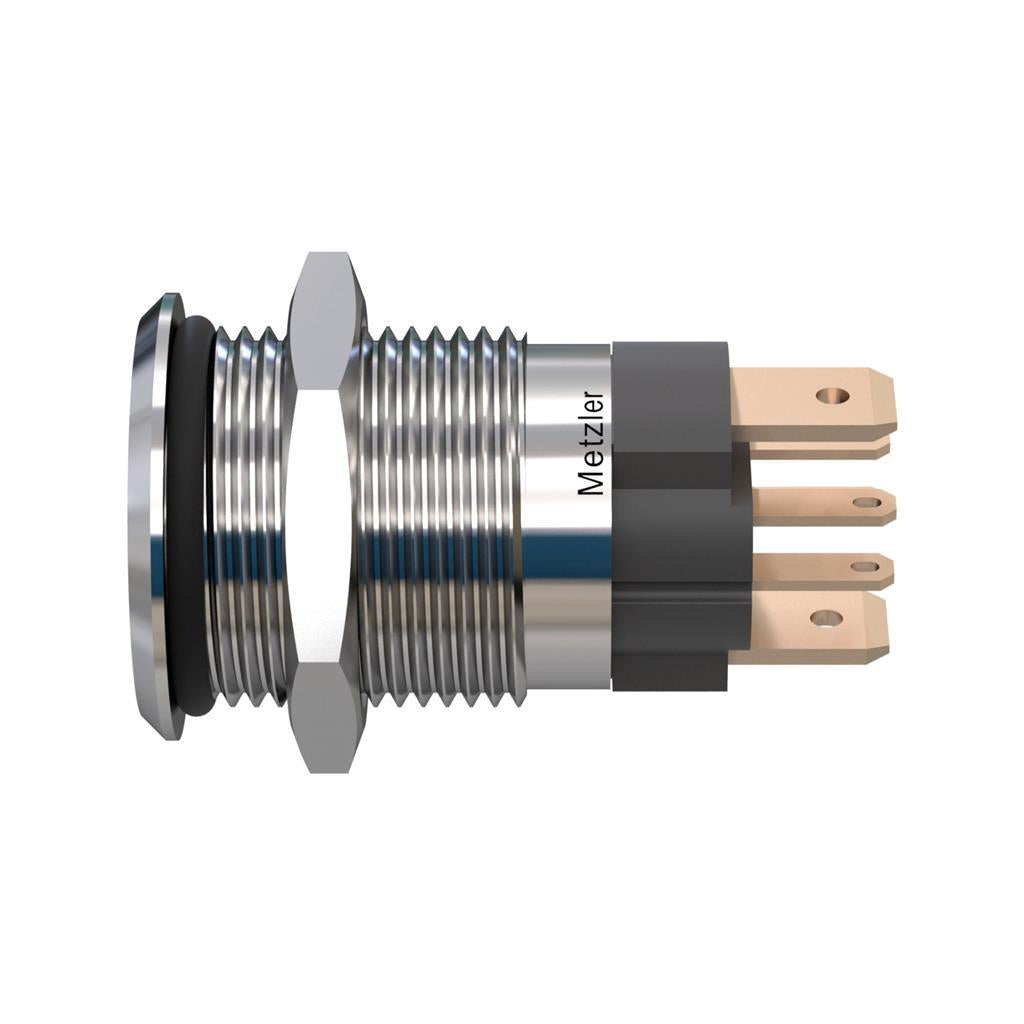 Metzler - Drucktaster 16mm - LED Symbol Power RGB - IP67 IK10 - 15A - Edelstahl - Flach - Lötkontakte