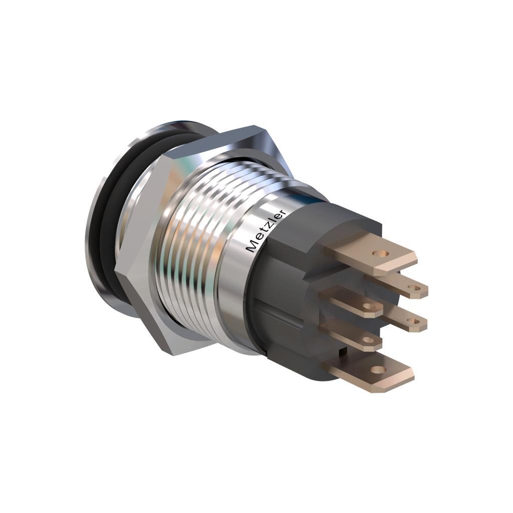 Metzler - Drucktaster 16mm - LED Punktbeleuchtung RGB - IP67 IK10 - 15A - Edelstahl - Flach - Lötkontakte