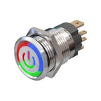 Metzler - Drucktaster 16mm - LED Symbol Power RGB - IP67 IK10 - 15A - Edelstahl - Flach - Lötkontakte