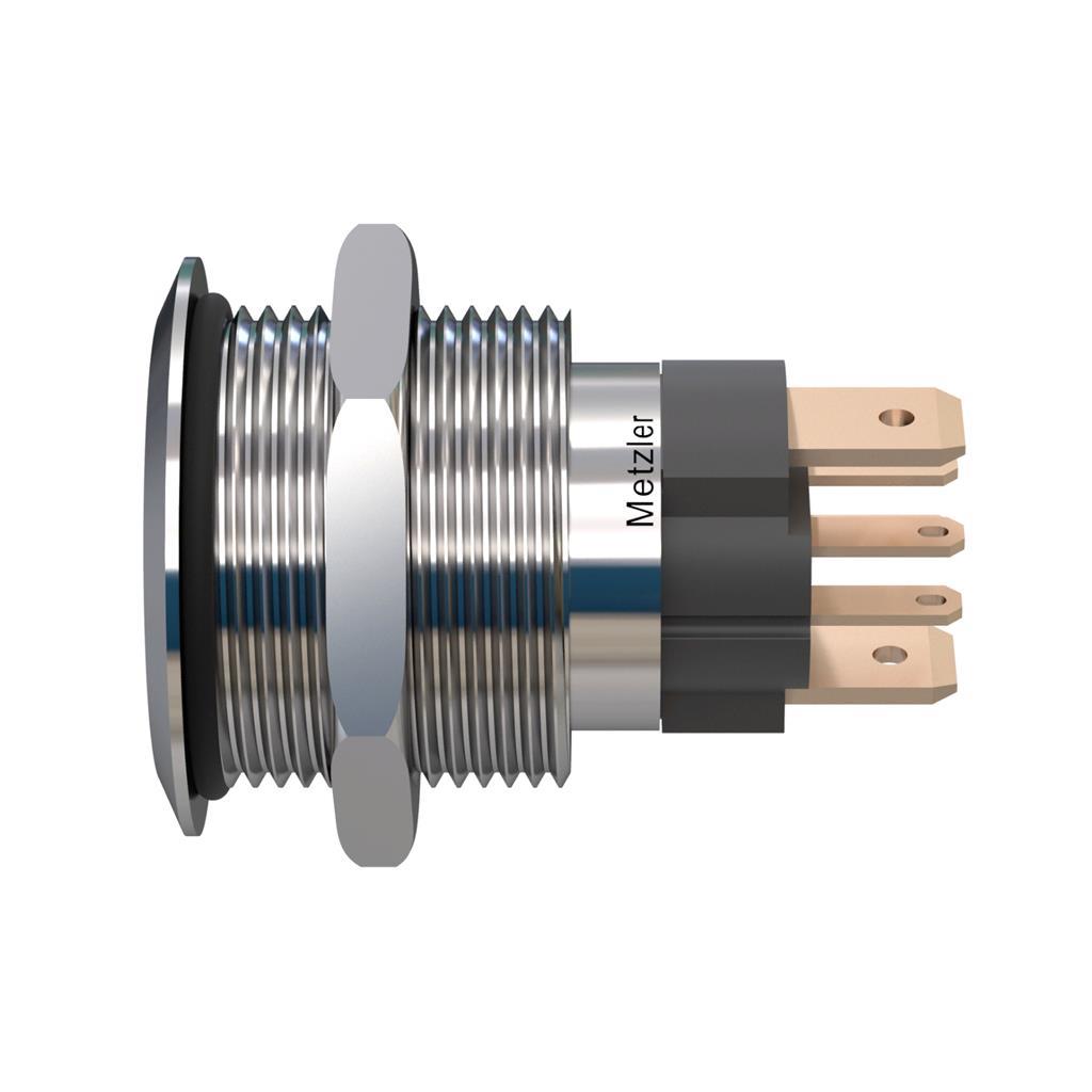 Metzler - Drucktaster 19mm - LED Ringbeleuchtung RGB - IP67 IK10 - 15A - Edelstahl - Flach - Lötkontakte