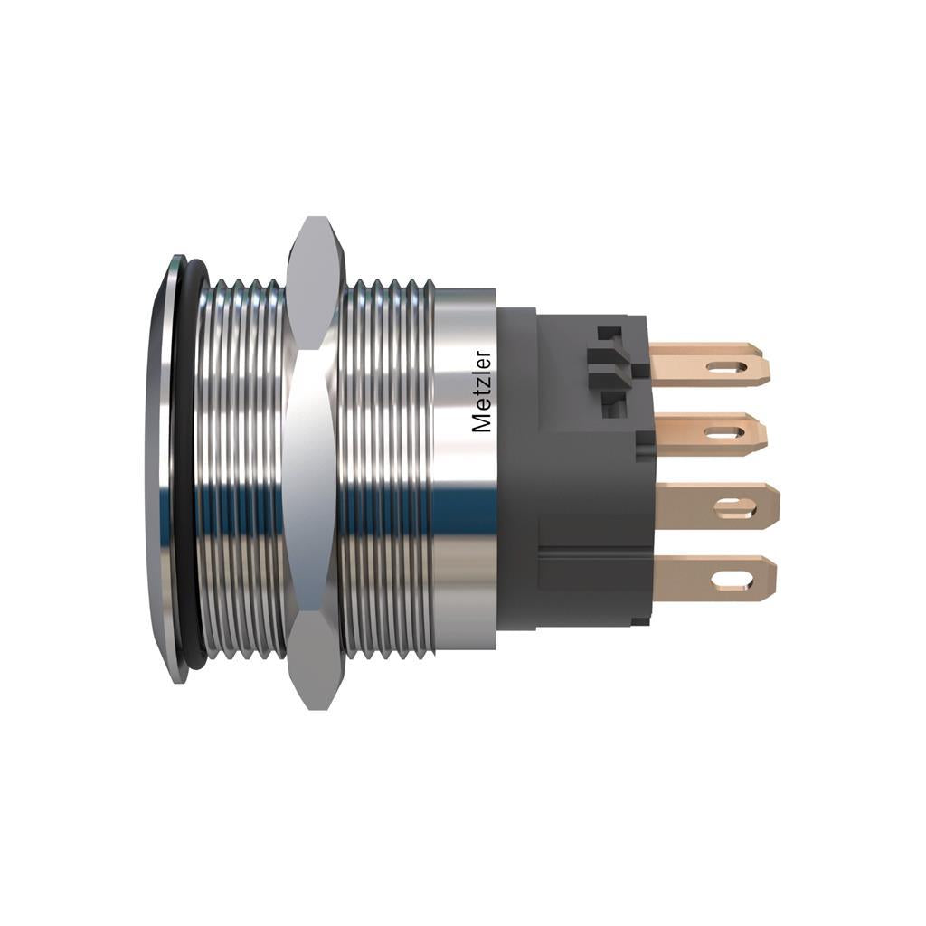 Metzler - Drucktaster 22mm - LED Ringbeleuchtung RGB - IP67 IK10 - Edelstahl - Flach - Lötkontakte