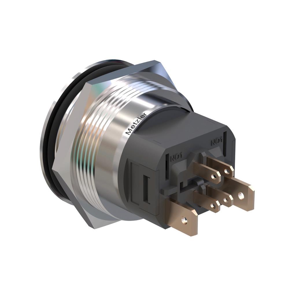 Metzler - Drucktaster 25mm - LED Ringbeleuchtung RGB - IP67 IK10 - 15A - Edelstahl - Flach - Lötkontakte