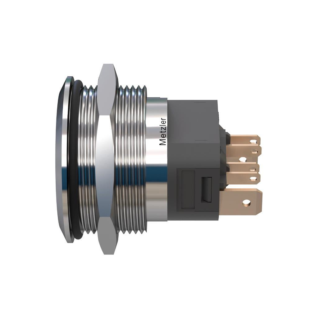 Metzler - Drucktaster 25mm - LED Ringbeleuchtung RGB - IP67 IK10 - 15A - Edelstahl - Flach - Lötkontakte
