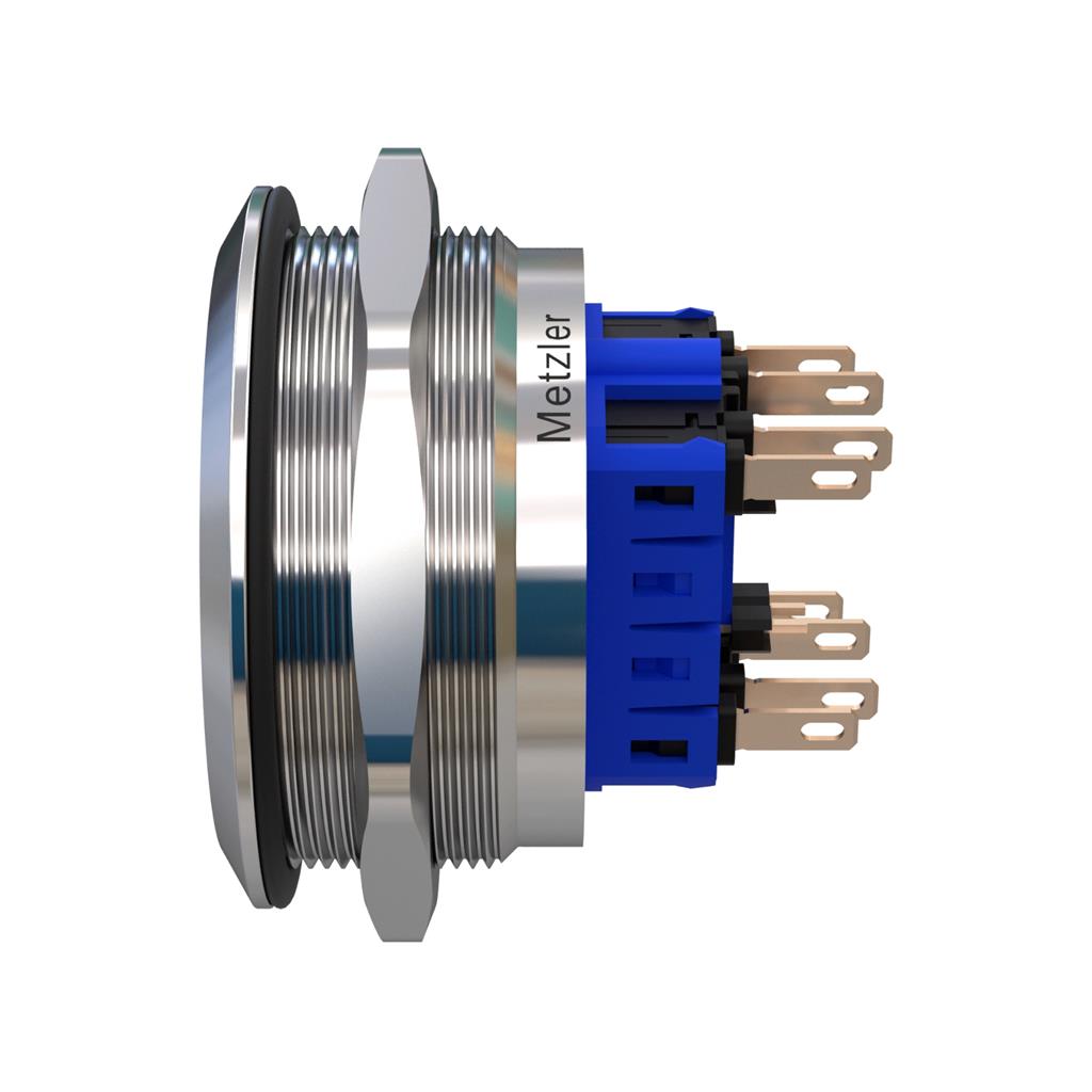 Metzler - Drucktaster 40mm - LED Ringbeleuchtung RGB - IP67 IK10 - Edelstahl - 2-polig - Flach - Lötkontakte
