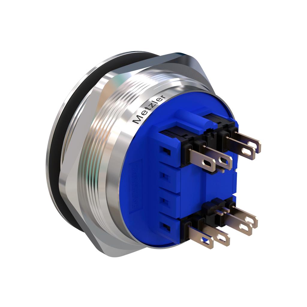 Metzler - Drucktaster 40mm - LED Ringbeleuchtung RGB - IP67 IK10 - Edelstahl - 2-polig - Flach - Lötkontakte