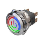 Metzler - Drucktaster 25mm - LED Symbol Power RGB - IP67 IK10 - 15A - Edelstahl - 2-polig - Flach - Lötkontakte