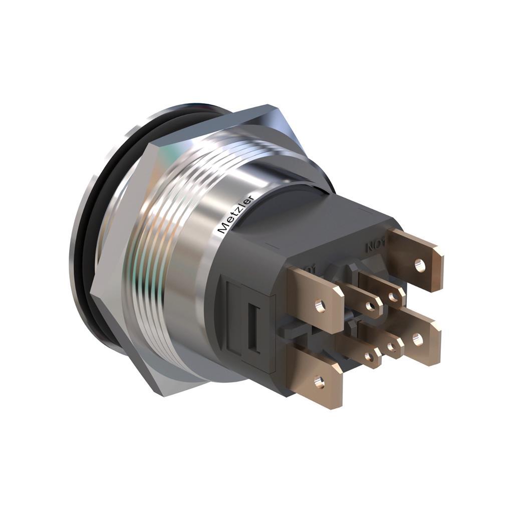 Metzler - Drucktaster 25mm - LED Symbol Power RGB - IP67 IK10 - 15A - Edelstahl - Flach - Lötkontakte