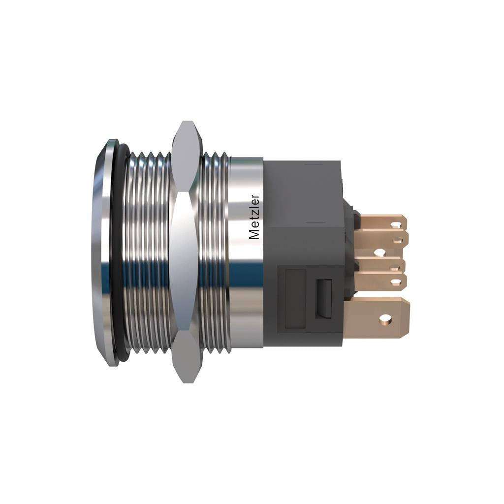 Metzler - Druckschalter 22mm - LED Ringbeleuchtung RGB - IP67 IK10 - 15A - Edelstahl - Flach - Lötkontakte